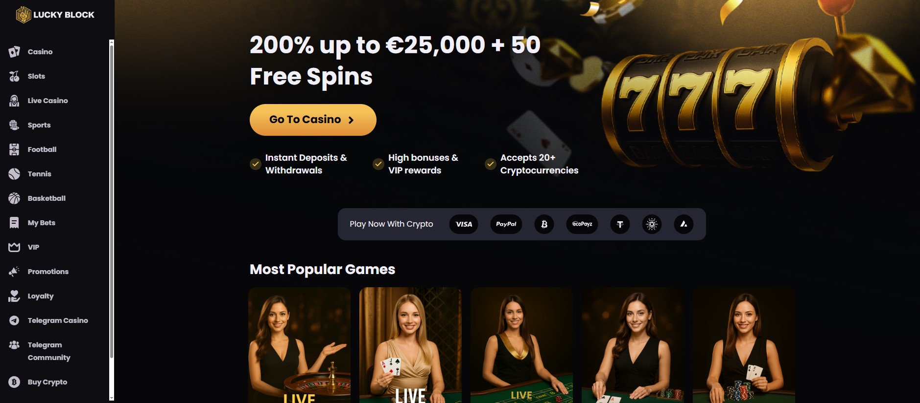 Lucky Block Chicken Road Game Casino Home Page Snapshot showing one of the largest welcome offers out there